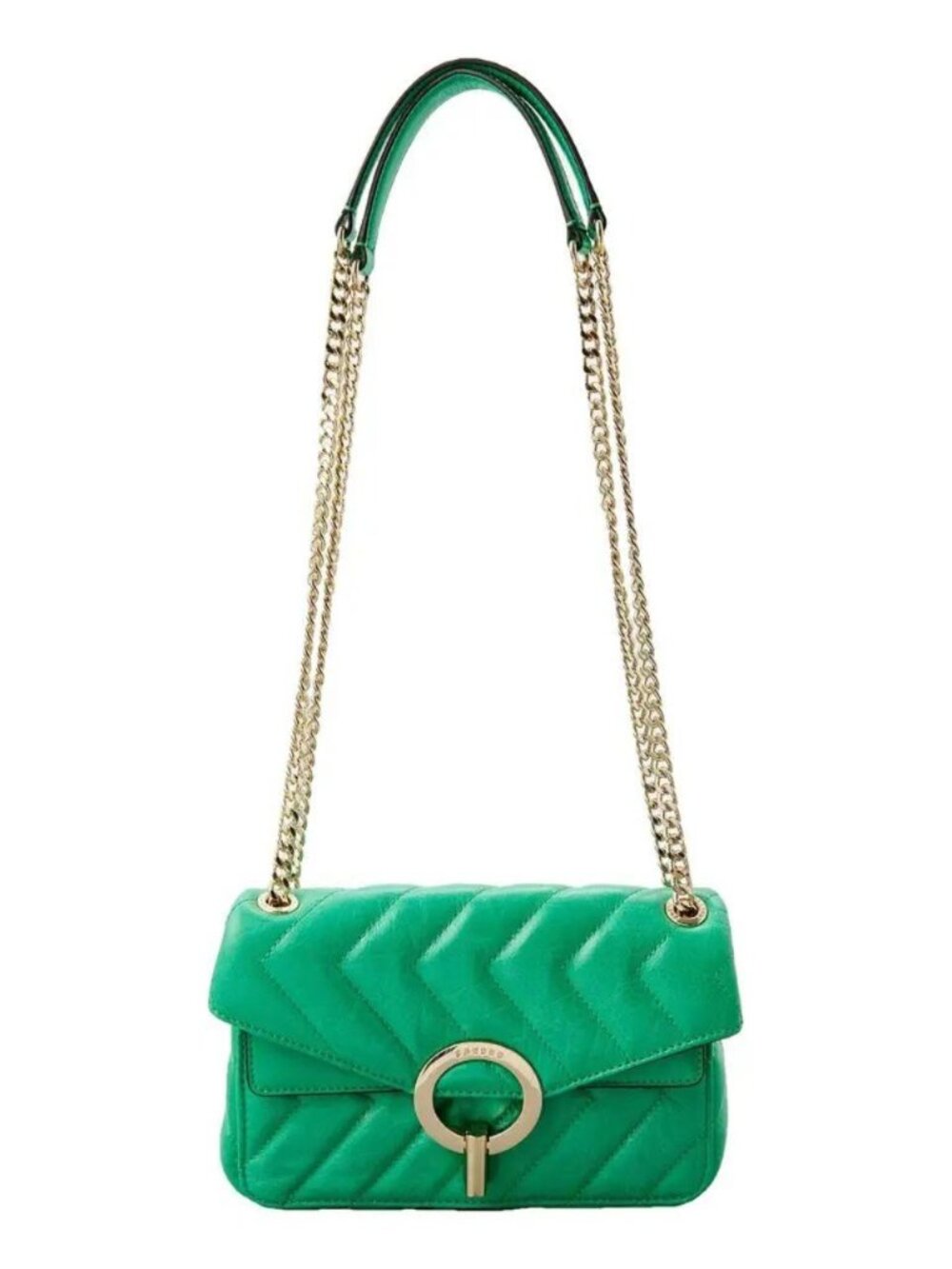 Sandro Green Quilted Shoulder Bag with Gold Chain